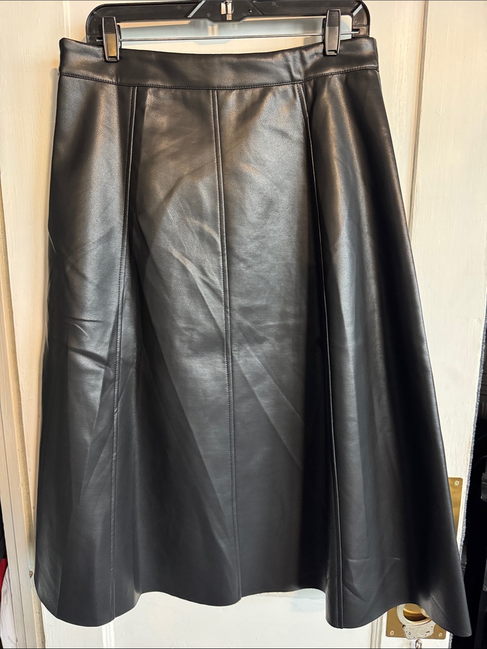 Black Faux Leather A-Line Midi Skirt